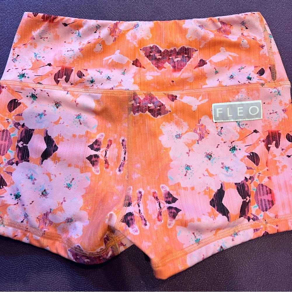 Fleo Orange Floral Athletic Shorts